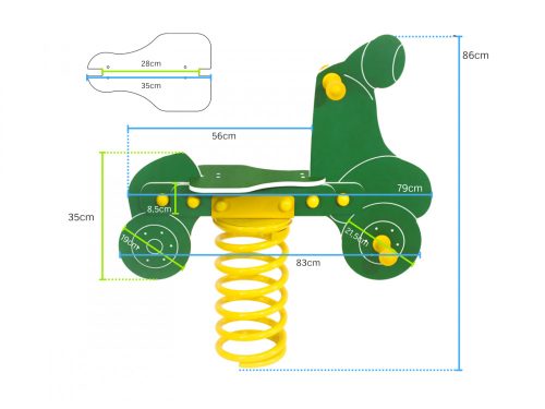 HDPE rugós játék motor - zöld szín - betonozható tüskével