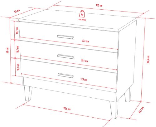 VOX Lounge 3 fiókos pelenkázó komód - Szürke