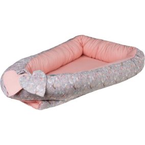   Bubaba babafészek pamutvászon L méret - Rózsaszín madárkás
