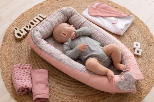 Bubaba babafészek pamutvászon L méret - Rózsaszín madárkás