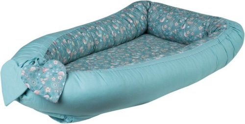 Bubaba babafészek pamutvászon L méret- Türkizkék, madárkás