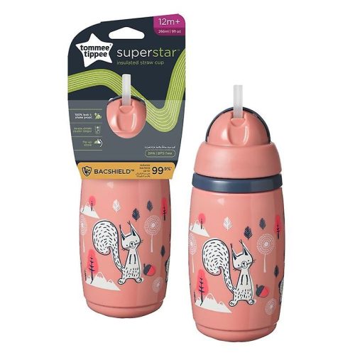 Tommee Tippee Superstar Straw szívószálas hőtartó itatópohár  266 ml- rózsaszín