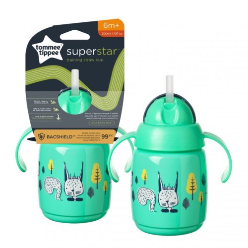 Tommee Tippee Superstar Straw szívószálas itatópohár  300 ml- zöld