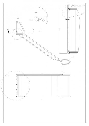 Csúszda - rozsdamentes fém 1m széles 1,5m induló platformhoz - KÖZTERÜLETI