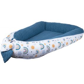   Bubaba babafészek pamutvászon/kötött hatású L méret - Blue rainbow