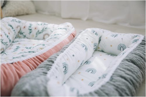 Bubaba babafészek kötött hatású "L" méret- Grey rainbow