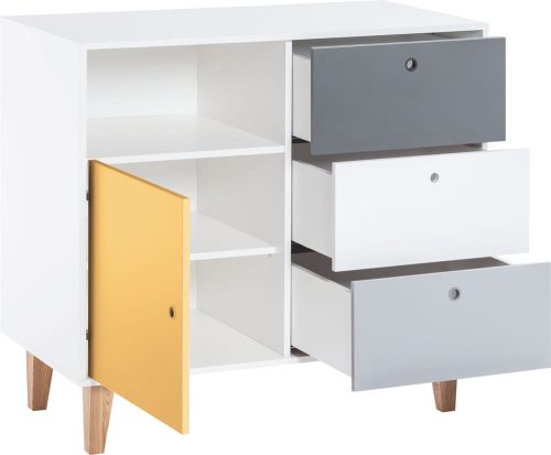 VOX Concept 1 ajtós, polcos, 3 fiókos pelenkázó komód - Mustársárga
