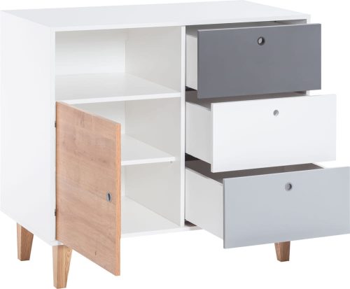 VOX Concept 1 ajtós, polcos, 3 fiókos pelenkázó komód - Rózsaszín