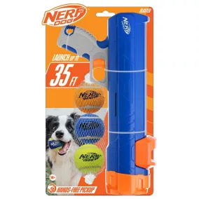  NERF DOG Játék kutyáknak Blaster 30 cm klip nélküli labdával + 3 db sípoló teniszlabda 5 cm