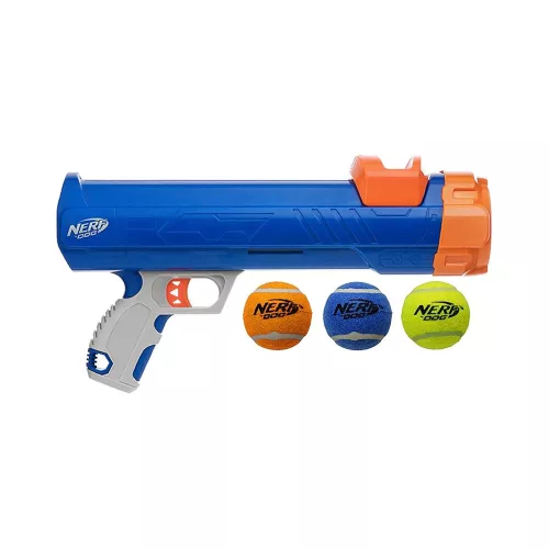 NERF DOG Játék kutyáknak Blaster 30 cm klip nélküli labdával + 3 db sípoló teniszlabda 5 cm