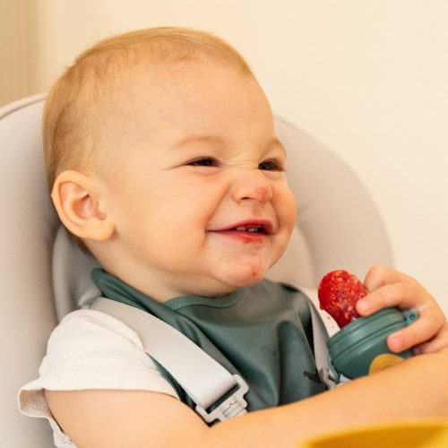 PETITE&MARS Szilikon gyümölcs etető cumi Fruzi Rose&Sand 6hó+