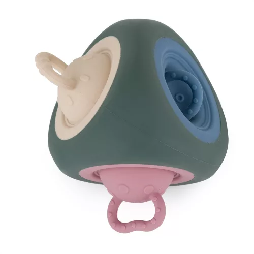 PETITE&MARS Szilikon játék Pop Up Triangle Misty Green 10hó+