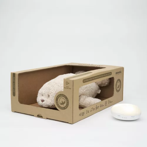 Moonie 2.0 the Organic Humming Seal - dallammal és lámpával, alvástámogató éjjeli fény, fóka  - sand