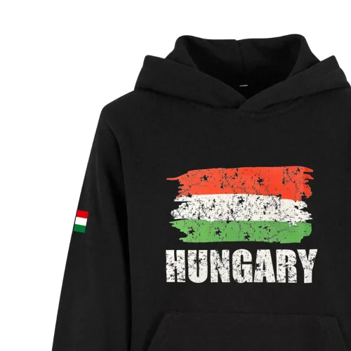 Magyarország pulóver felnőtt kapucnis fekete Flag