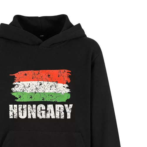 Magyarország pulóver felnőtt kapucnis fekete Flag