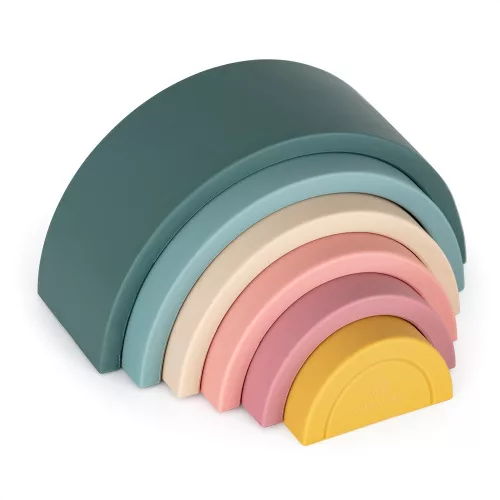 PETITE&MARS szilikon egymásra rakható játék Rainbow Misty Green 12m+