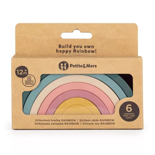 PETITE&MARS szilikon egymásra rakható játék Rainbow Misty Green 12m+