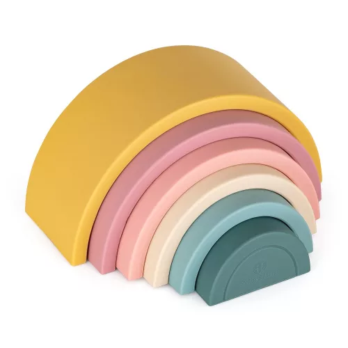 PETITE&MARS Szilikon egymásra rakható játék Rainbow Intense Ochre 12m+
