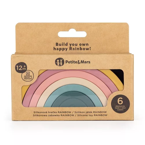 PETITE&MARS Szilikon egymásra rakható játék Rainbow Intense Ochre 12m+