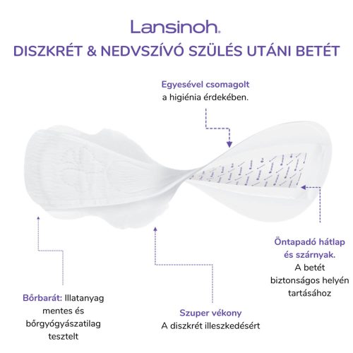 Lansinoh egészségügyi betét szülés utáni diszkrét és nedvszívó 2.héttõl egyesével csomagolt 12db