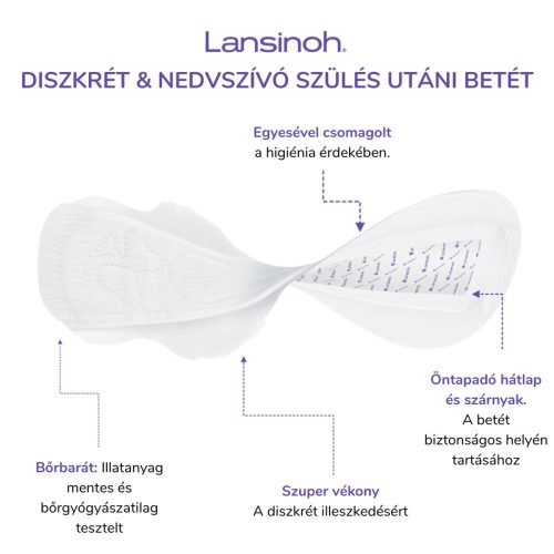 Lansinoh diszkrét és nedvszívó szülés utáni betét 2. héttől – egyesével csomagolt, 12 db