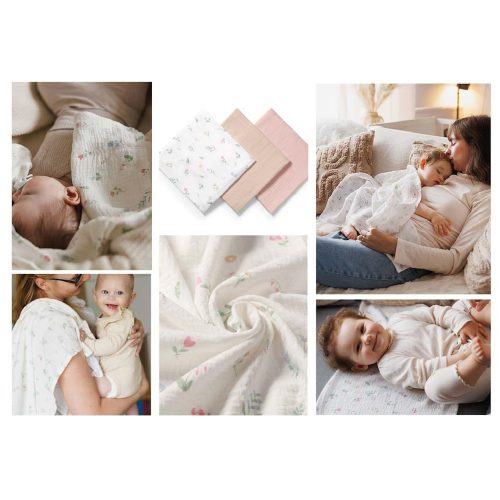 BabyOno textilpelenka színes 3db gyûrt muszlin puderrózsaszín 828/01