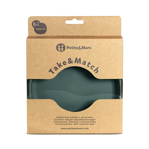 PETITE&MARS  Szilikon tányér tapadókoronggal Take&Match Misty Green 6m+