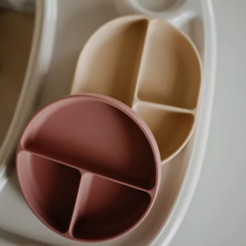 PETITE&MARS Szilikon osztott tányér, kerek Take&Match Dusty Rose 6m+