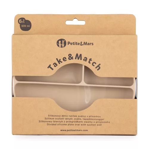 PETITE&MARS Szilikon osztott tányér, ovális Take&Match Desert Sand 6m+
