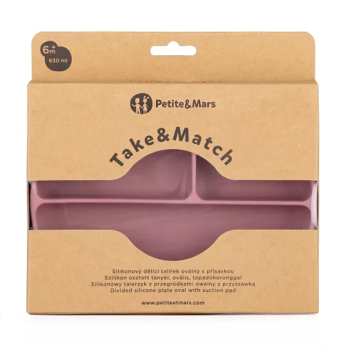 PETITE&MARS Szilikon osztott tányér, ovális Take&Match Dusty Rose 6m+