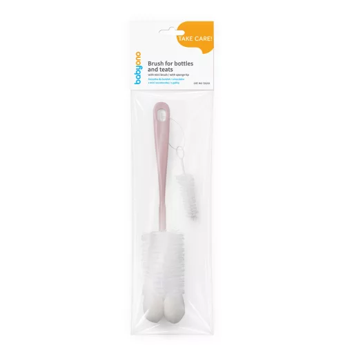 BABYONO Cumisüveg kefe mini kefével Rózsaszín