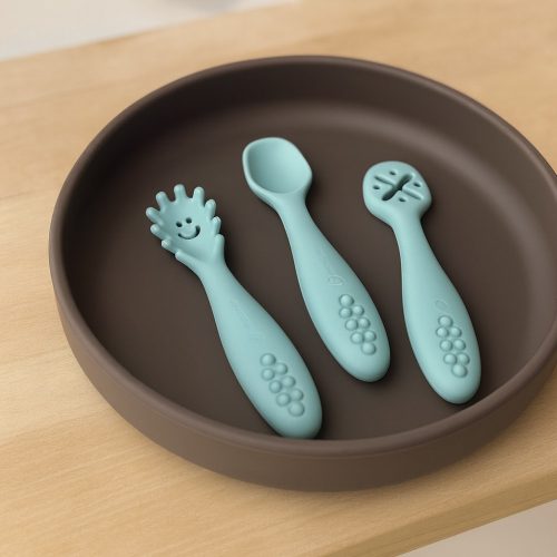 PETITE&MARS Szilikon gyakorló kanál szett 3 db Take&Match Frosted Sky 6m+