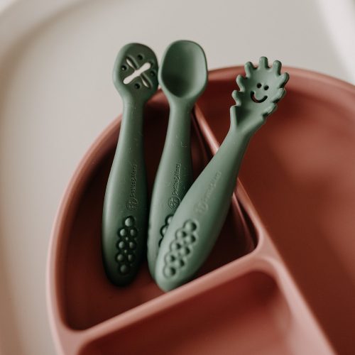 PETITE&MARS Szilikon gyakorló kanál szett 3 db Take&Match Frosted Sky 6m+