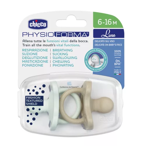 CHICCO Physio Luxe zöld/szürke cumi 6-16h, 2db