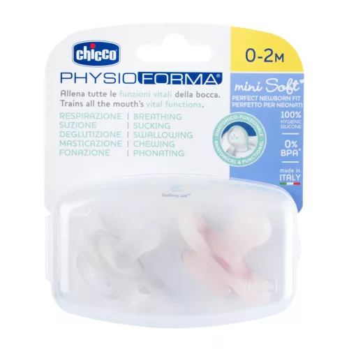 CHICCO Physio Mini Soft teljesen szilikonos cumi 0-2h lány 2db