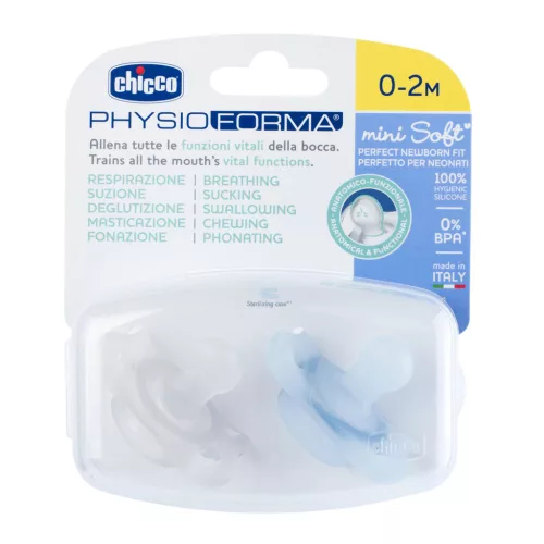 CHICCO Physio Mini Soft teljesen szilikonos cumi 0-2h fiú 2db