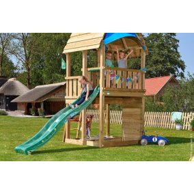   Kerti játszótér - Jungle Gym Barn játszótorony csúszdával és ajándék vágással