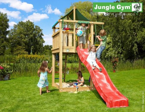 Kerti játszótér - Jungle Gym Lodge játszótorony csúszdával és ajándék vágással