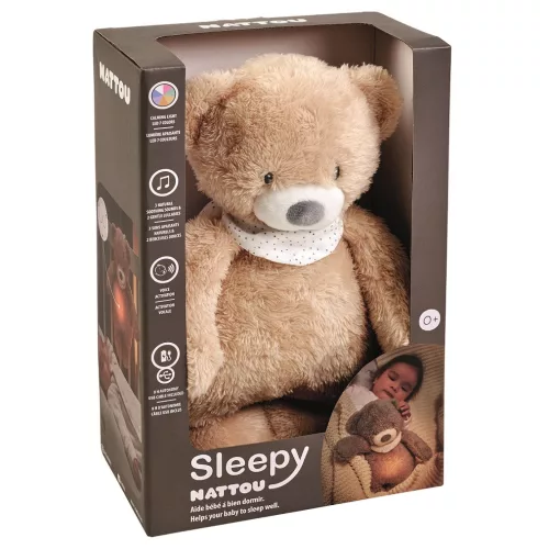NATTOU Usínaček plüss zenei fényjelzővel és sírásérzékelővel 4 az 1-ben Sleepy Bunny Halványbarna 0m