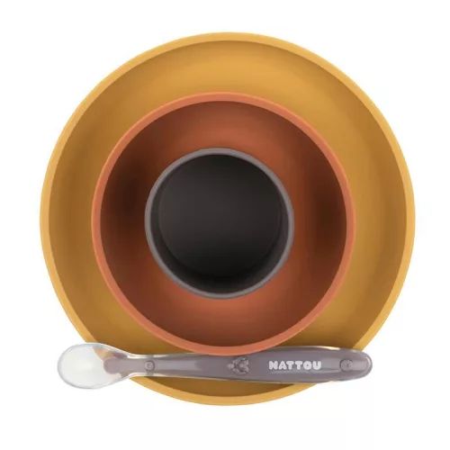 NATTOU Szilikon étkészlet 4 db-os barna -terrakotta BPA mentes