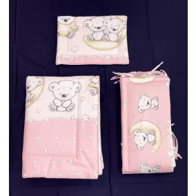   Moni Dombaby 3 részes ágynemű garnitúra fejvédővel macis pink