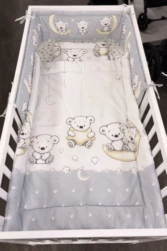 Moni Dombaby 3 részes ágynemű garnitúra fejvédővel macis szürke