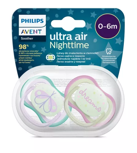 Philips AVENT SCF376/19 Játszócumi Ultra air éjszakai 0-6hó lányos, 2db