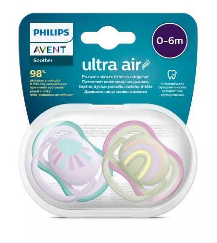 Philips AVENT SCF085/59 Játszócumi Ultra air mintás 0-6hó lányos (szivárvány), 2db