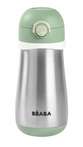 Béaba Rozsdamentes Acél Palack + Fogantyú - 350 ml - Zsályazöld -