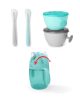 SKIP HOP 5 darabos étkezési készlet pohárral Easy-Feed Mealtime Set Teal/Grey 6m+