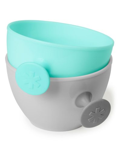 SKIP HOP 5 darabos étkezési készlet pohárral Easy-Feed Mealtime Set Teal/Grey 6m+