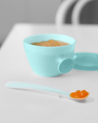 SKIP HOP 5 darabos étkezési készlet pohárral Easy-Feed Mealtime Set Teal/Grey 6m+