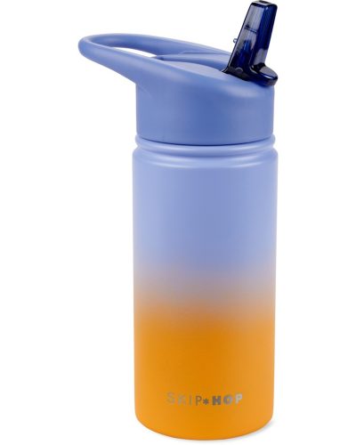 SKIP HOP Rozsdamentes acél szívószálas palack - ombré kék, 450ml