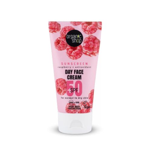 Organic Shop Fényvédő nappali arckrém málnával és antioxidánsokkal SPF50 (normál és száraz bőrre)-50ml -